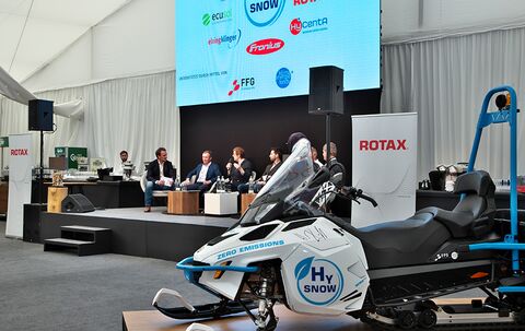 BRP-Rotax and project partners introduce the Lynx HySnow in February 2020 at the Audi FIS Ski World Cup in Hinterstoder, Austria.(BRP-Rotax)
