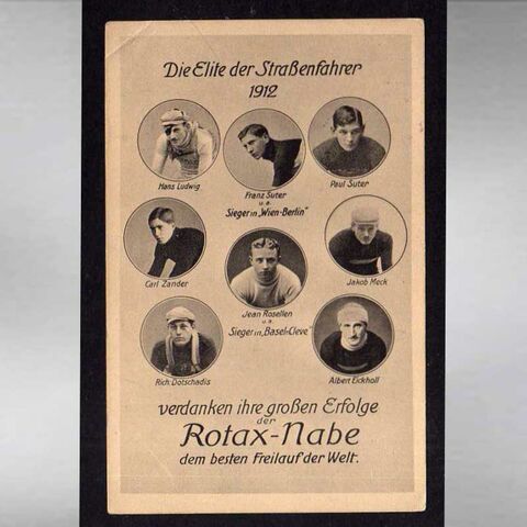 Picture postcard showing popular cycling stars, 1912 (Stadtgeschichtliches Museum Leipzig ) (Leipzig City History Museum)